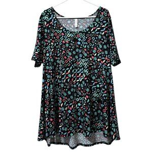 LuLaRoe Perfect T Shirt Sz XL Swing Tunic Shirt Short Sleeve Floral Stretch NWT
